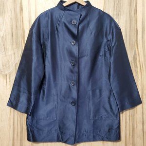 St. John Black Label Blue Slight Sheen Jacket Blazer Silk Blend Lined Sz Small